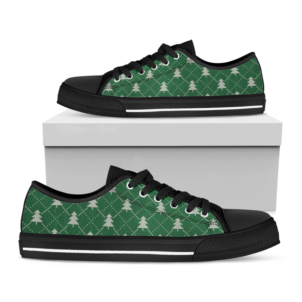 Christmas Tree Knitted Pattern Print Black Low Top Shoes