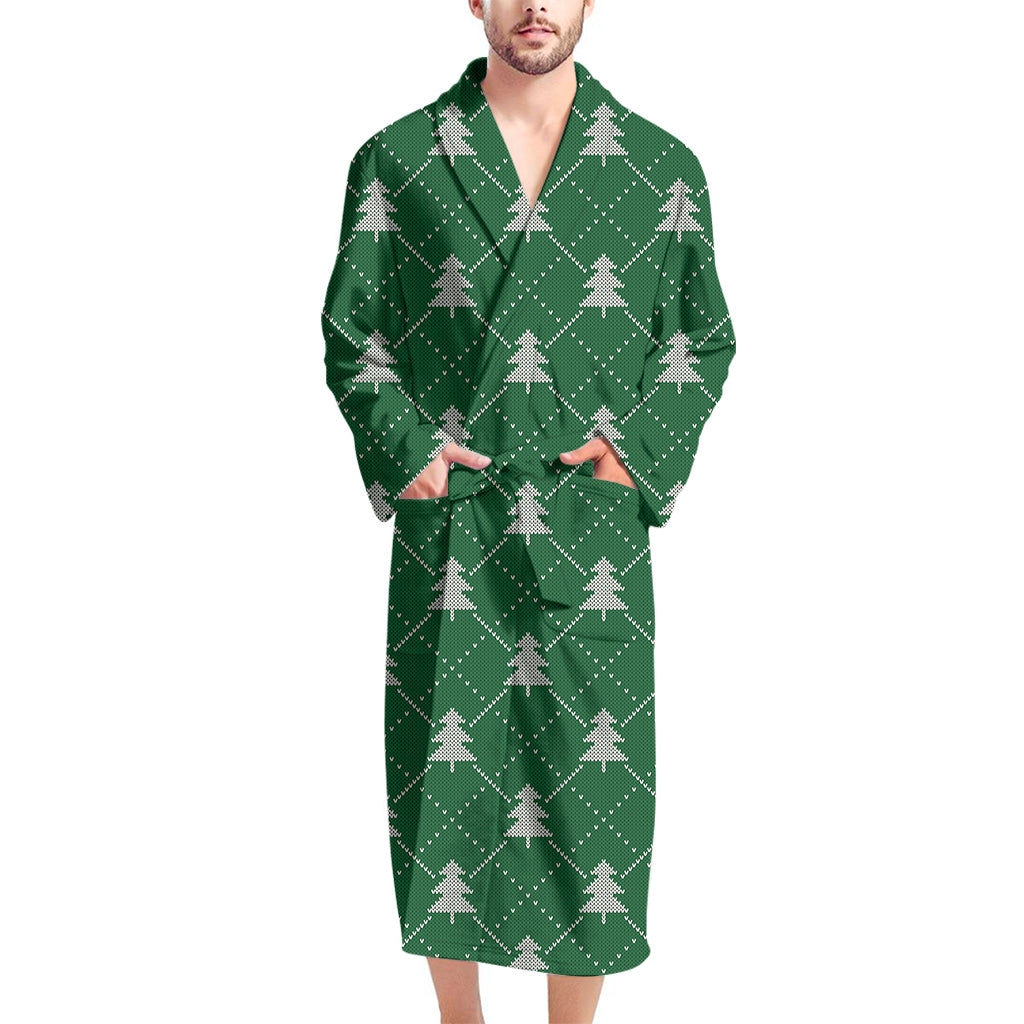 Christmas Tree Knitted Pattern Print Men's Bathrobe