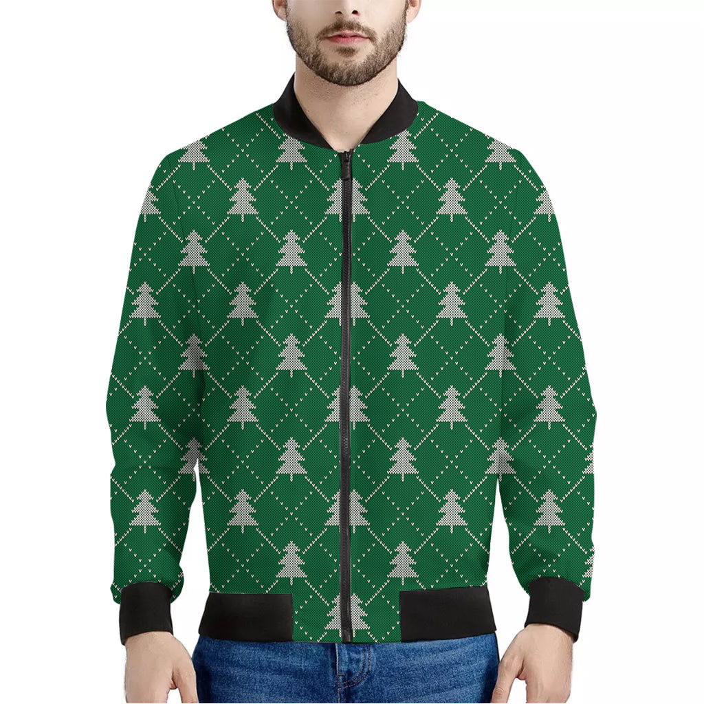 Christmas Tree Knitted Pattern Print Men's Bomber Jacket