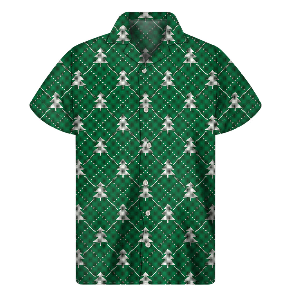 Christmas Tree Knitted Pattern Print Men's Short Sleeve Shirt