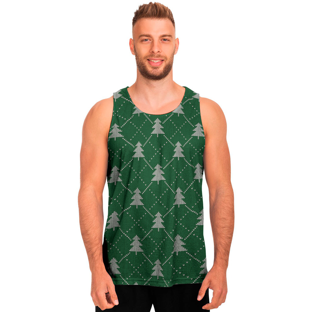 Christmas Tree Knitted Pattern Print Men's Tank Top