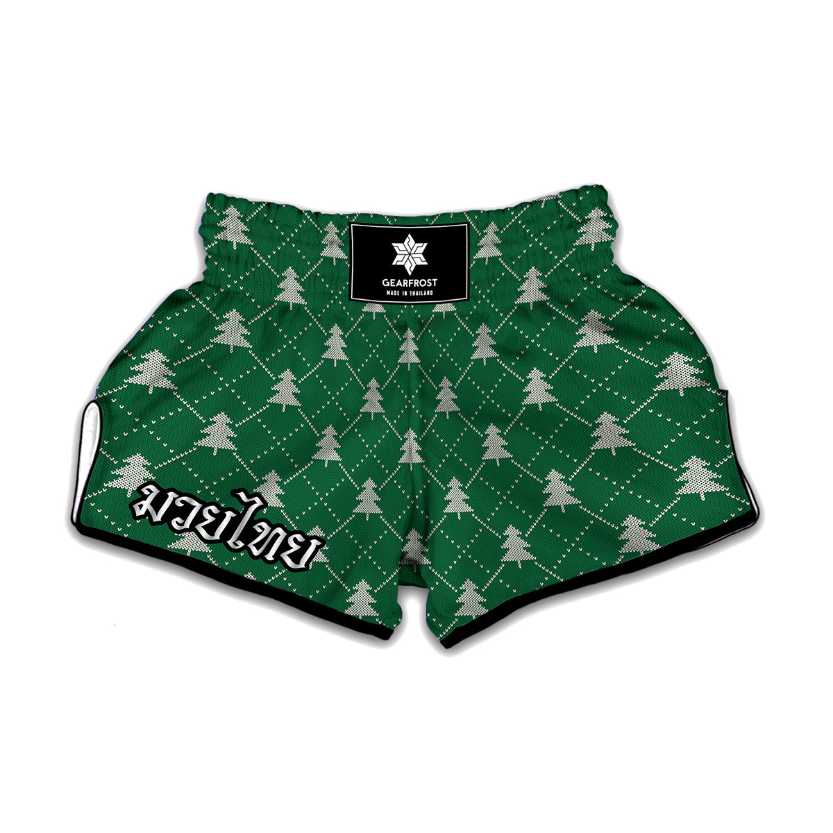 Christmas Tree Knitted Pattern Print Muay Thai Boxing Shorts