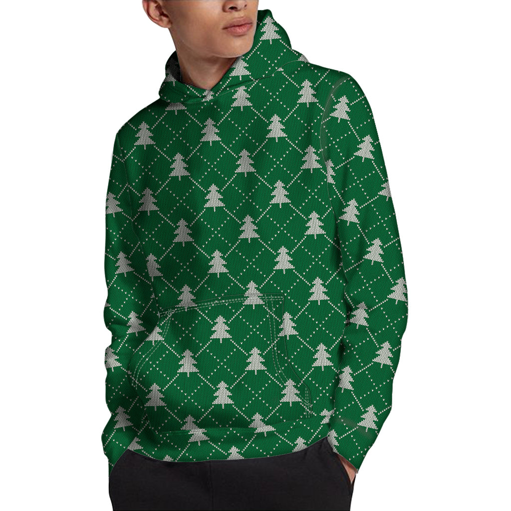 Christmas Tree Knitted Pattern Print Pullover Hoodie