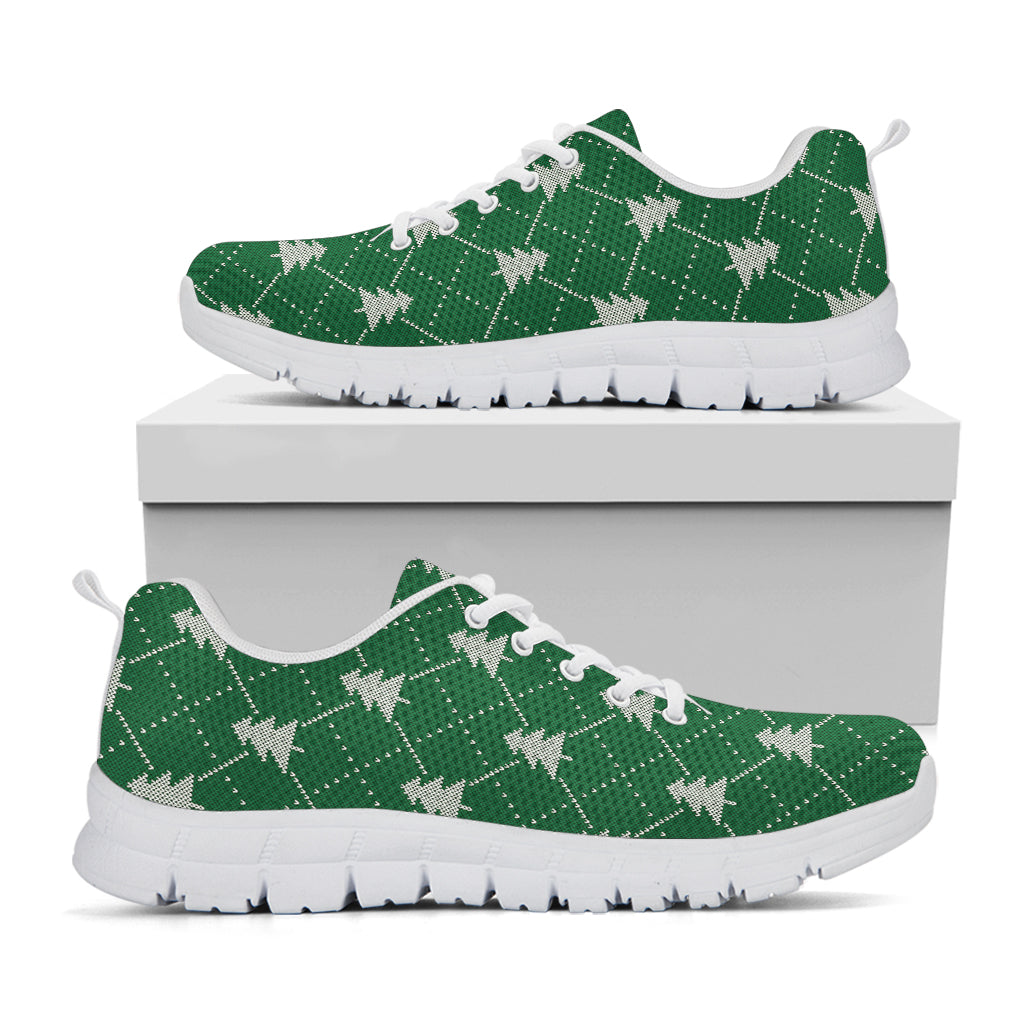 Christmas Tree Knitted Pattern Print White Sneakers