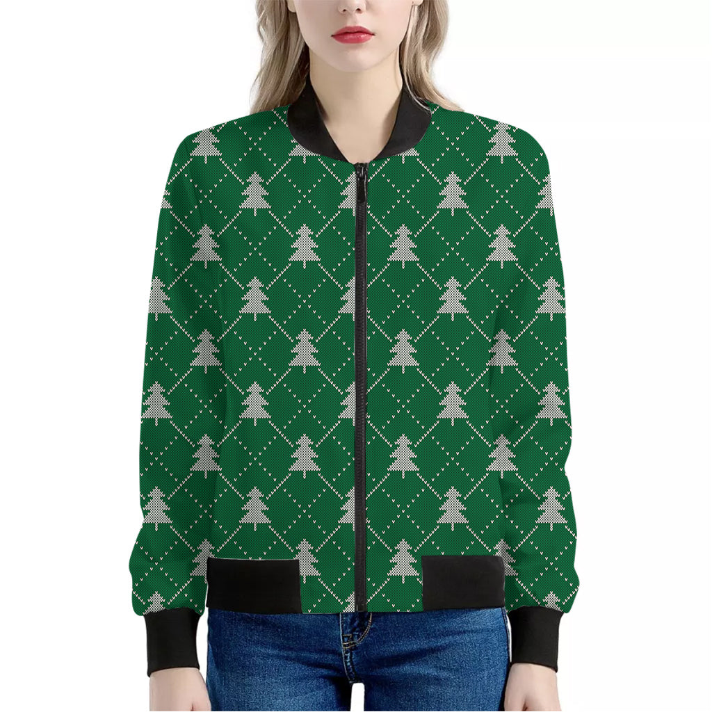 Christmas Tree Knitted Pattern Print Women's Bomber Jacket