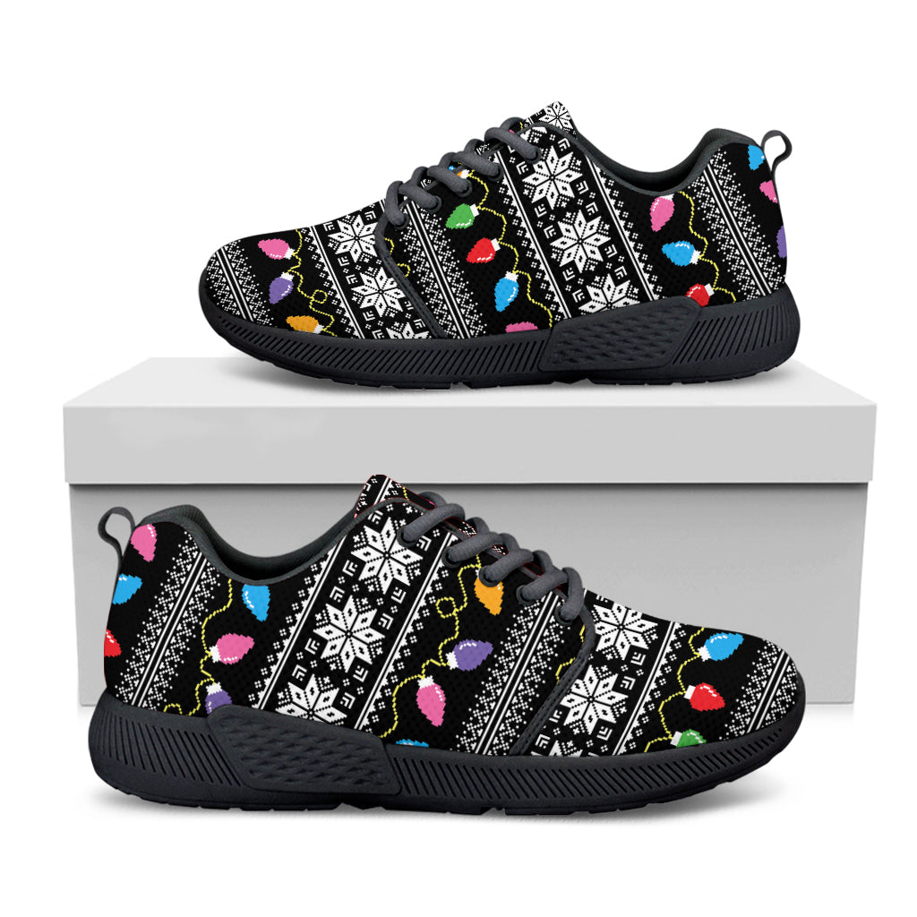 Christmas Tree Lights Print Black Athletic Shoes