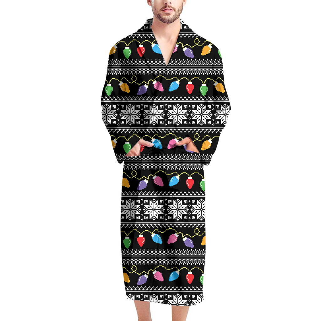 Christmas Tree Lights Print Men's Bathrobe