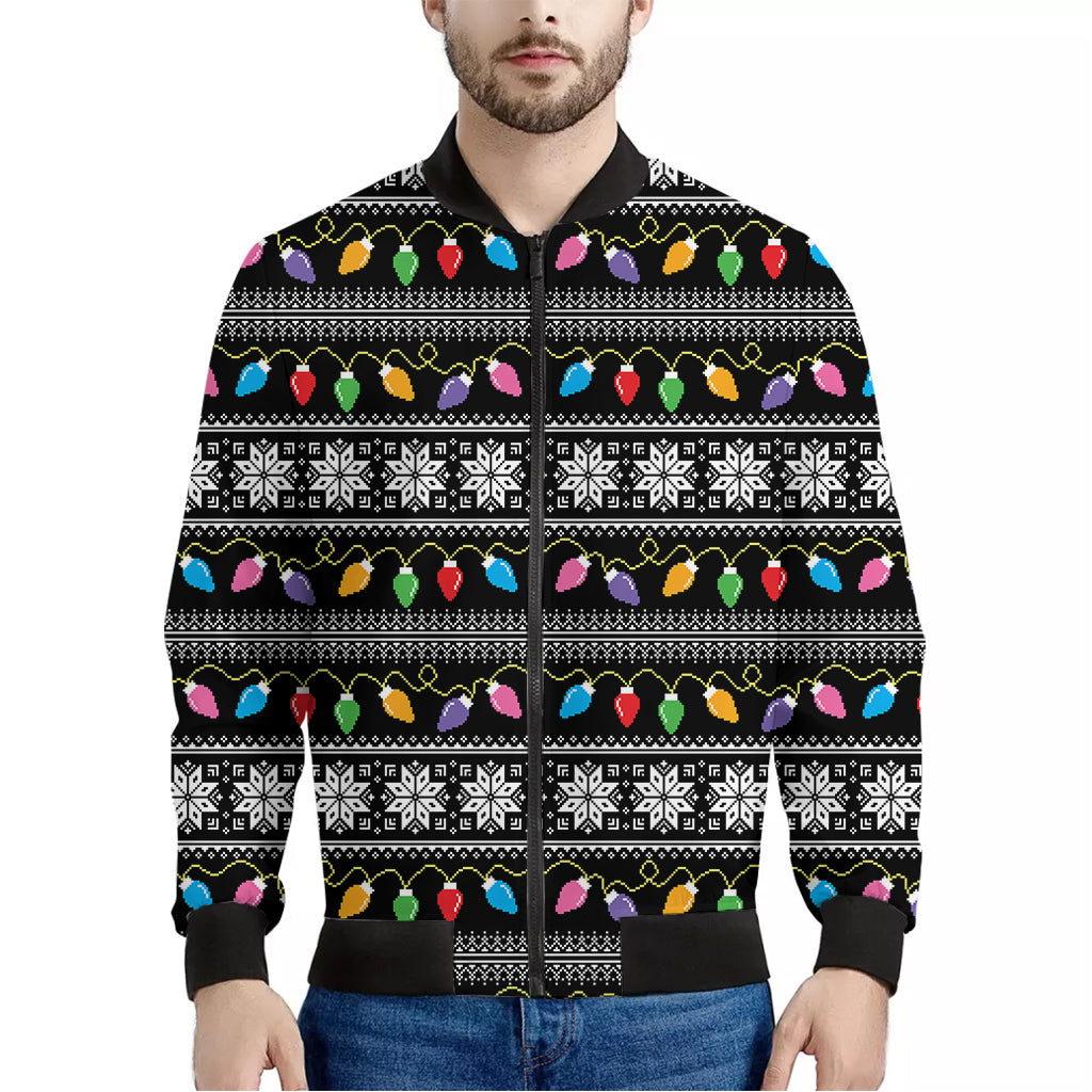 Christmas Tree Lights Print Men's Bomber Jacket