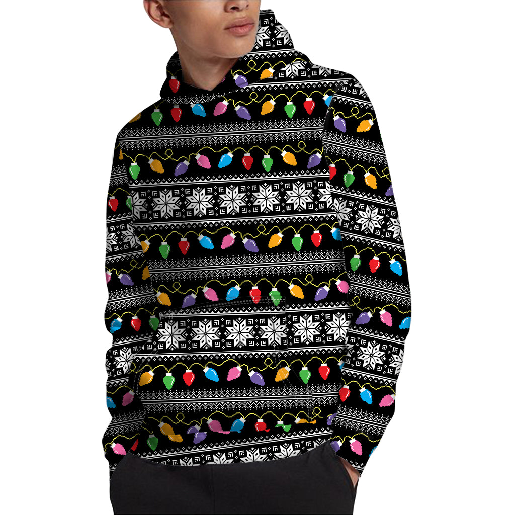 Christmas Tree Lights Print Pullover Hoodie