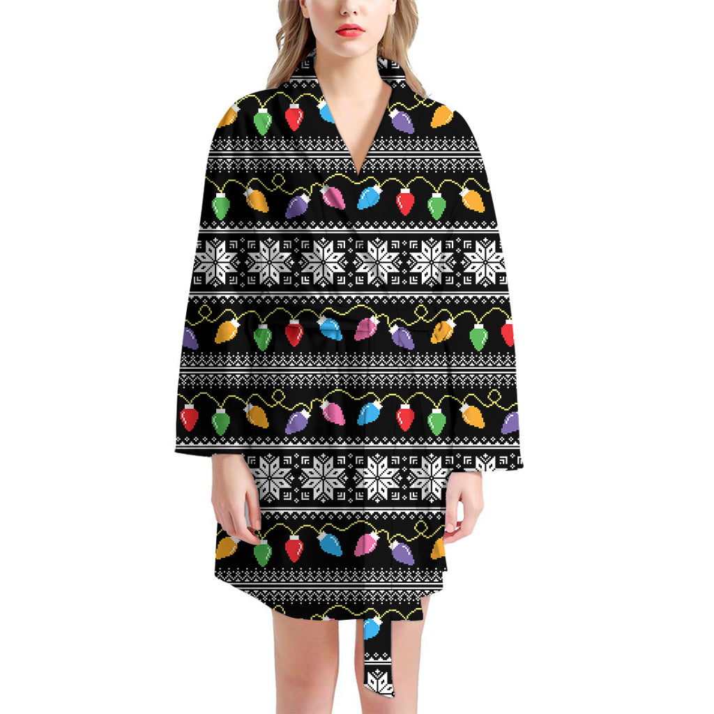 Christmas Tree Lights Print Women's Bathrobe