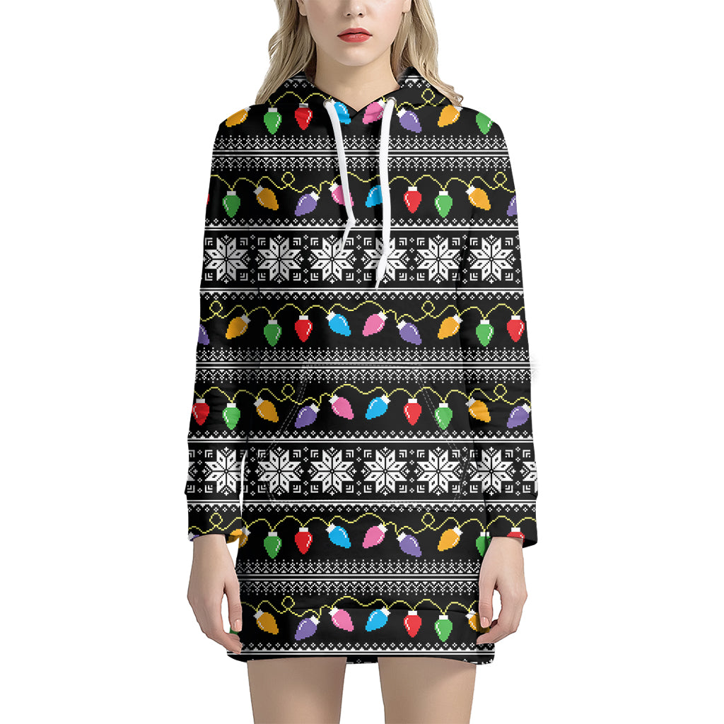 Christmas Tree Lights Print Women's Pullover Hoodie Dress