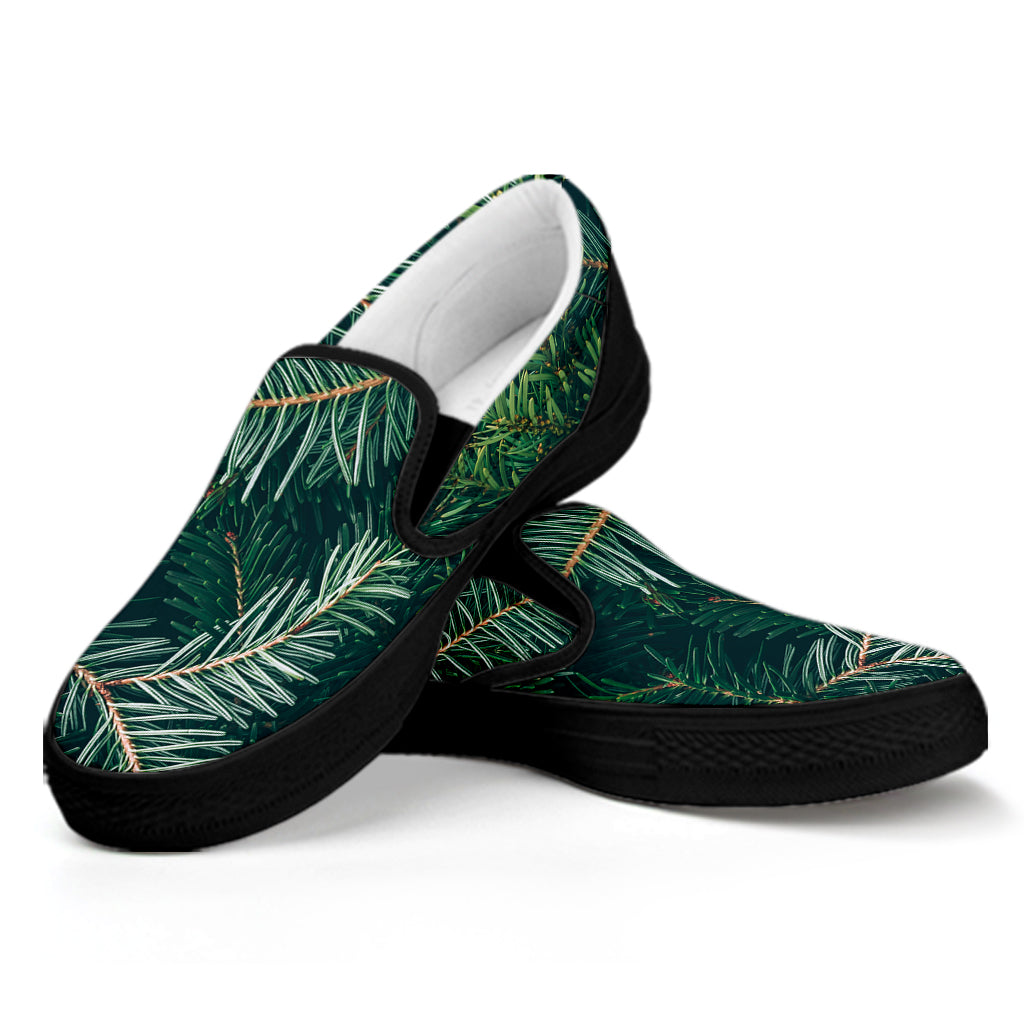 Christmas Tree Print Black Slip On Shoes