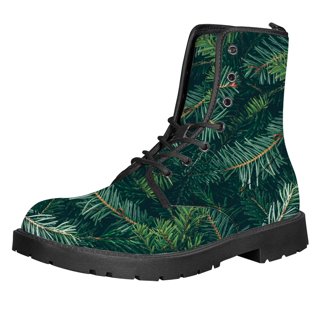 Christmas Tree Print Leather Boots