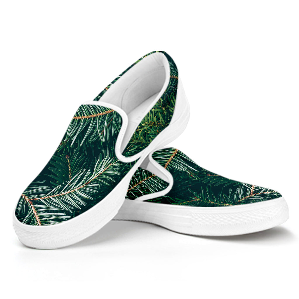 Christmas Tree Print White Slip On Shoes