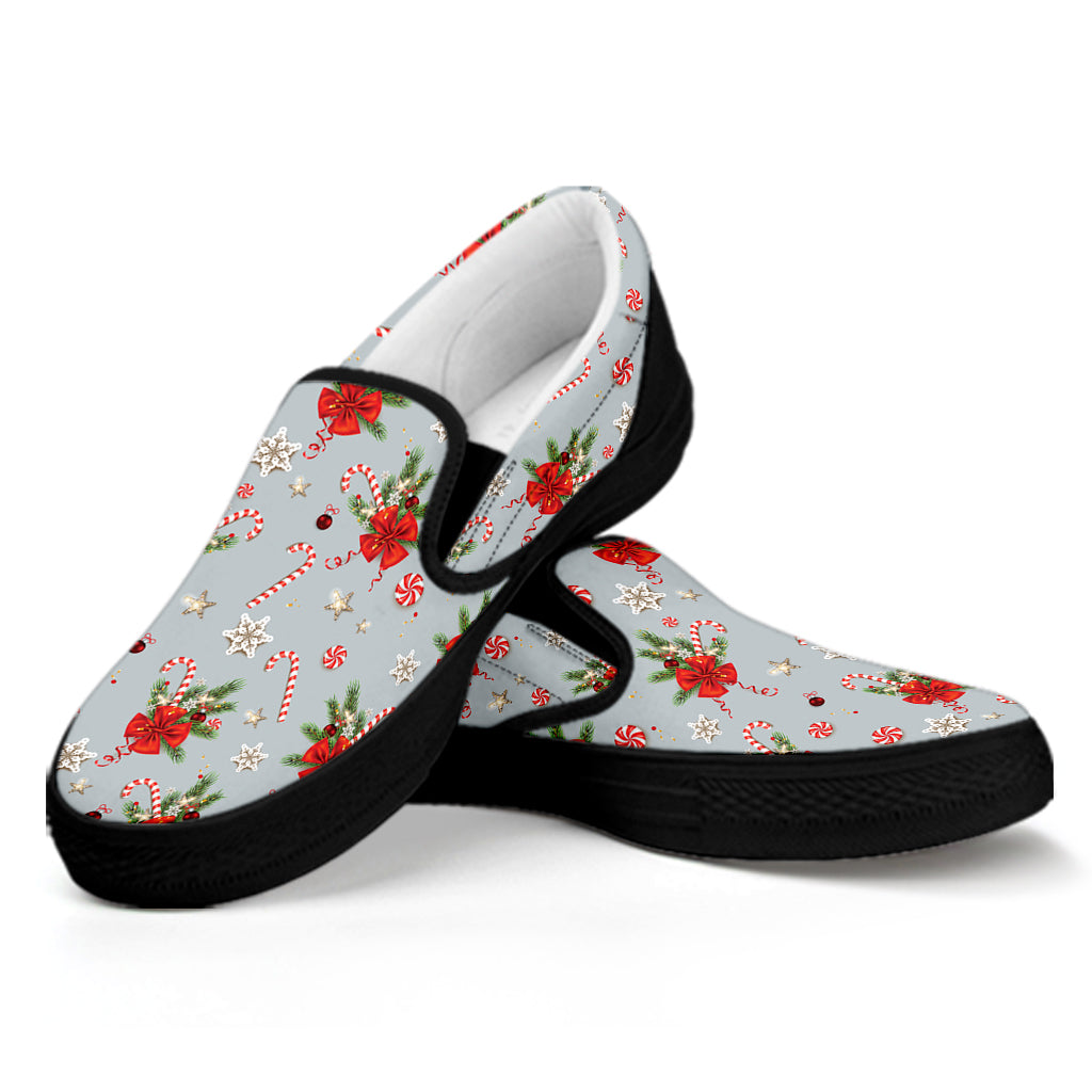 Christmas Winter Holiday Pattern Print Black Slip On Shoes