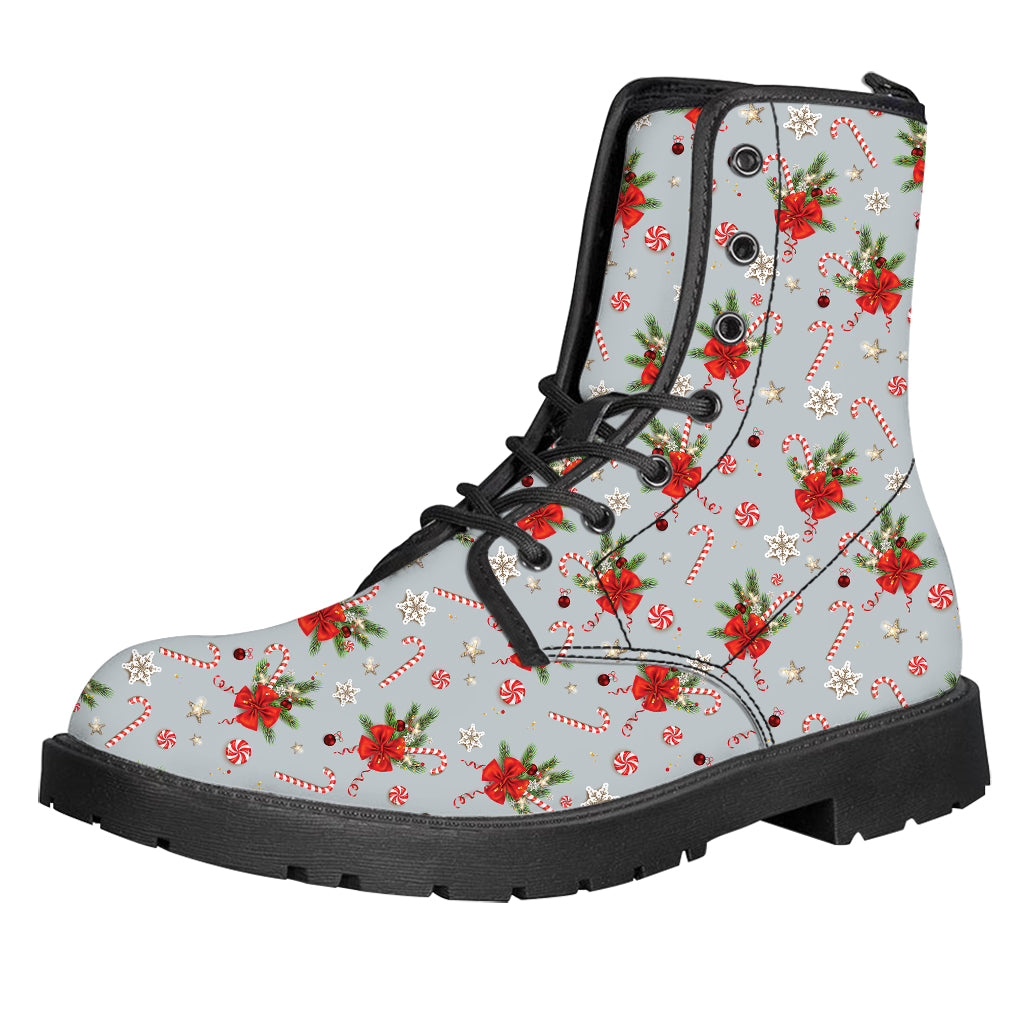 Christmas Winter Holiday Pattern Print Leather Boots