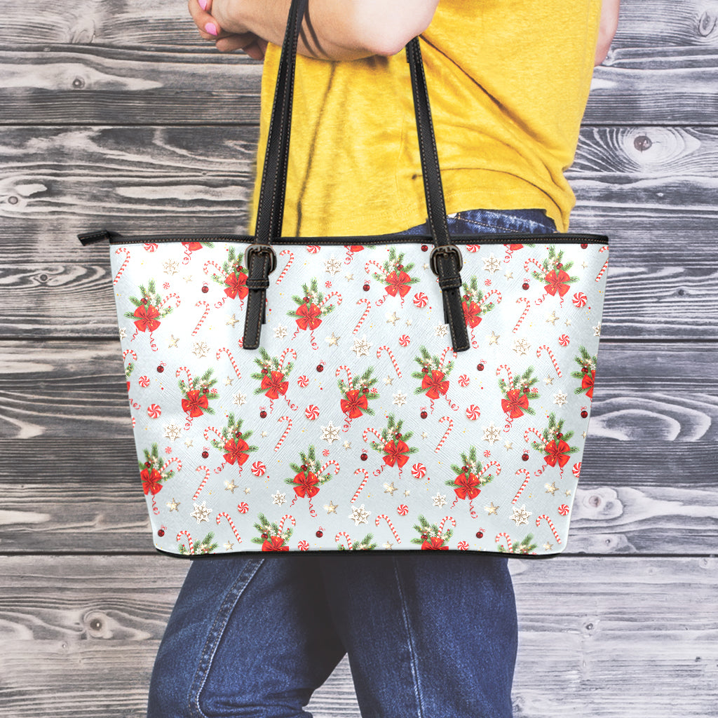 Christmas Winter Holiday Pattern Print Leather Tote Bag