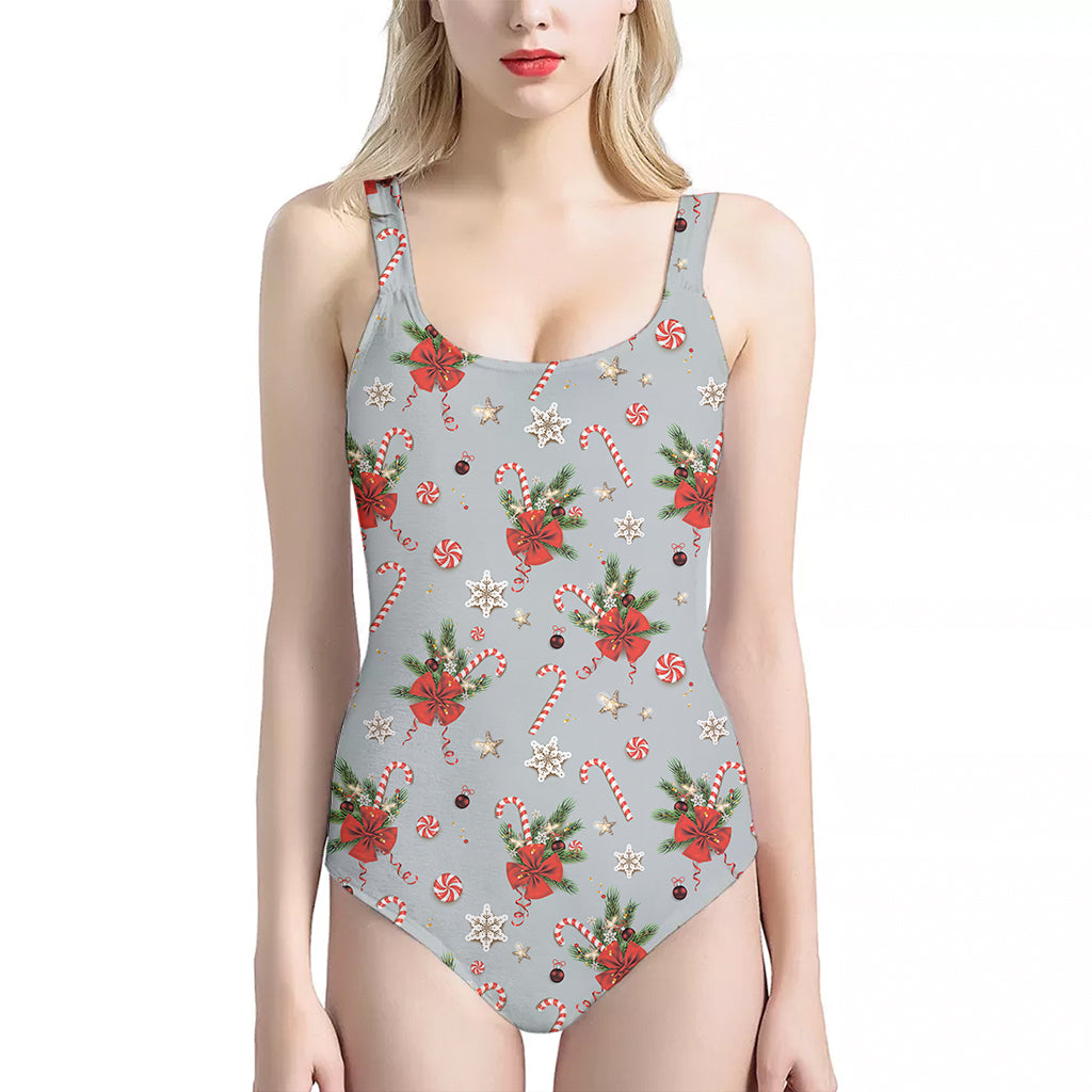 Christmas Winter Holiday Pattern Print One Piece Halter Neck Swimsuit