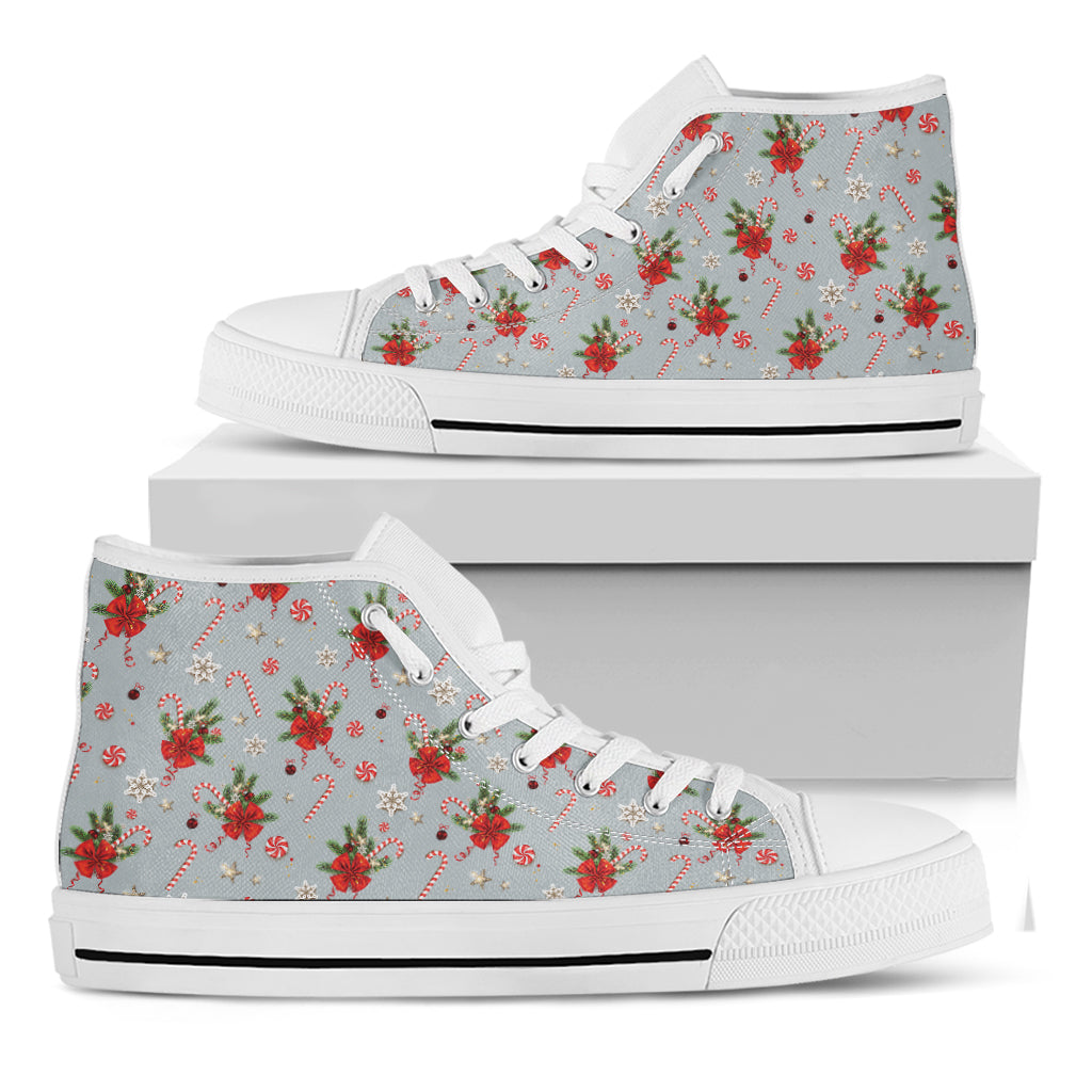 Christmas Winter Holiday Pattern Print White High Top Shoes