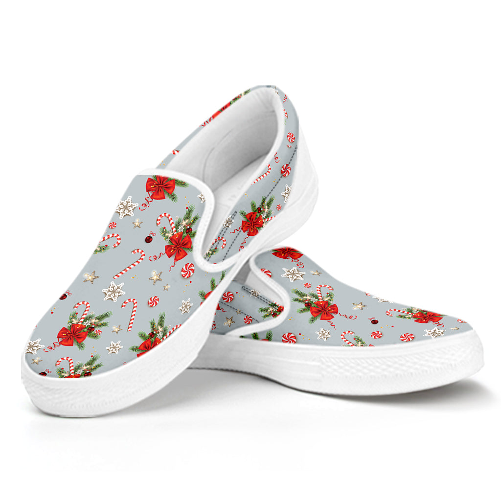 Christmas Winter Holiday Pattern Print White Slip On Shoes