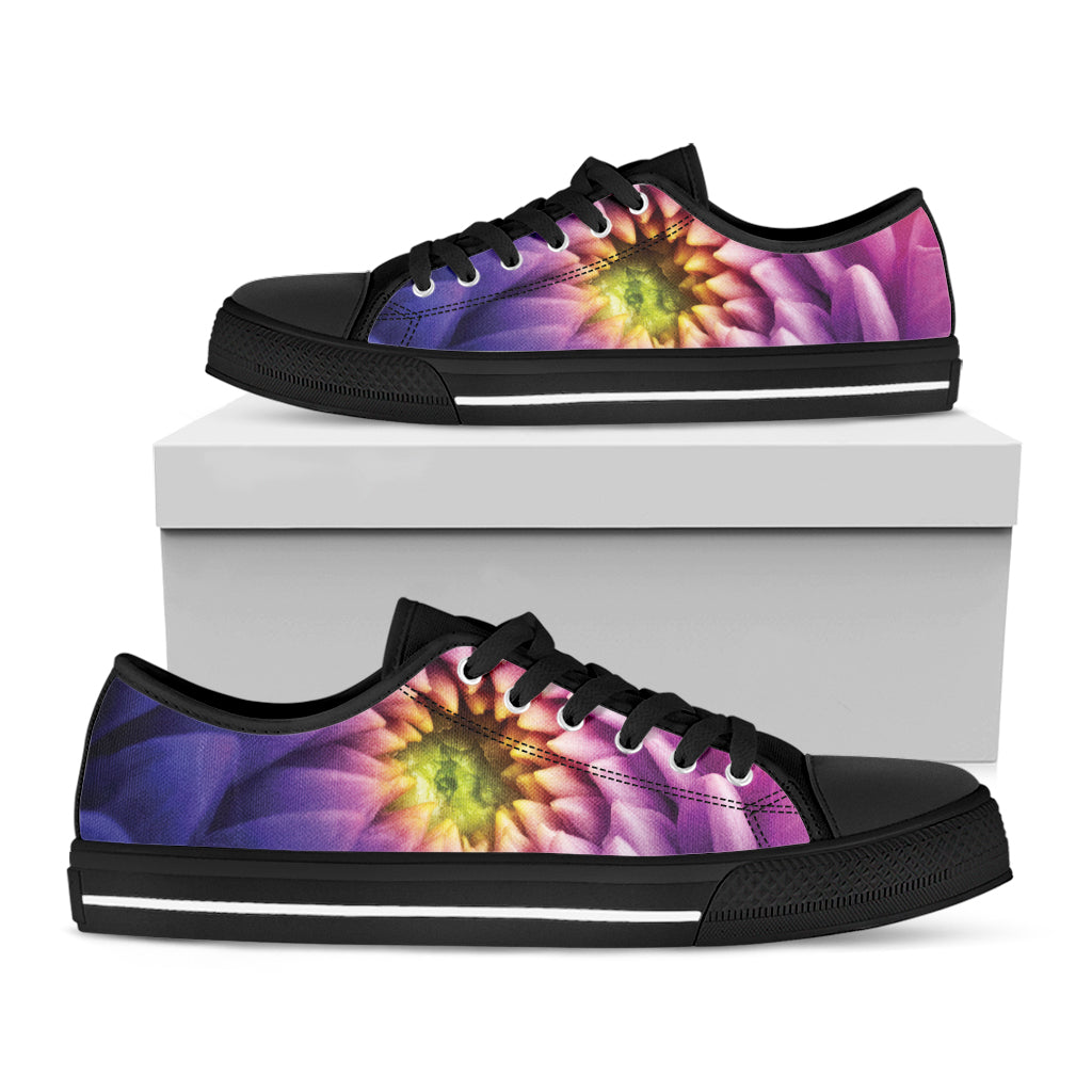 Chrysanthemum Flower Print Black Low Top Shoes