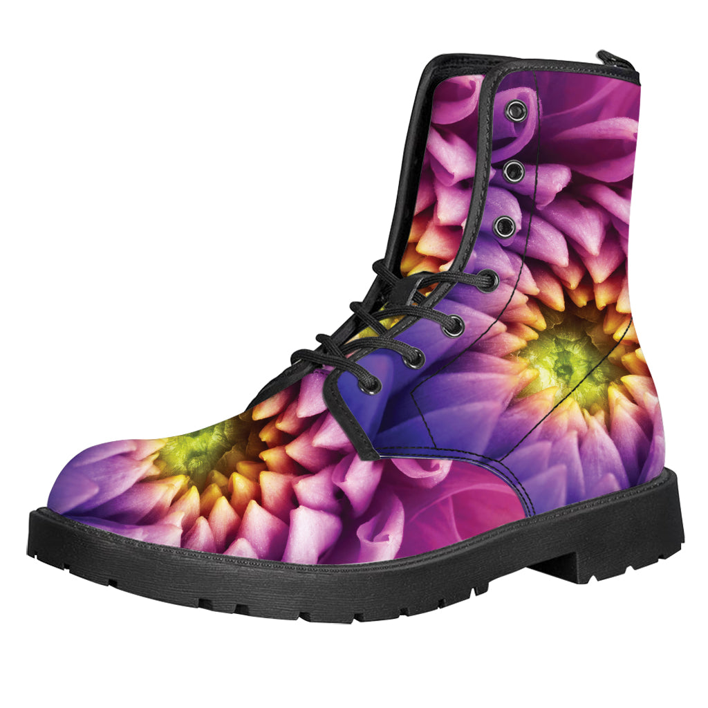 Chrysanthemum Flower Print Leather Boots