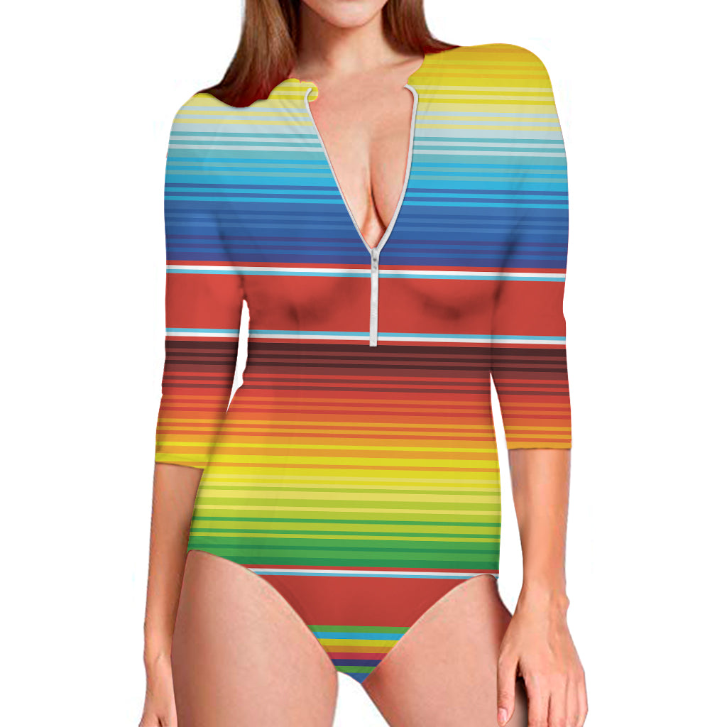 Cinco De Mayo Mexican Pattern Print Long Sleeve One Piece Swimsuit