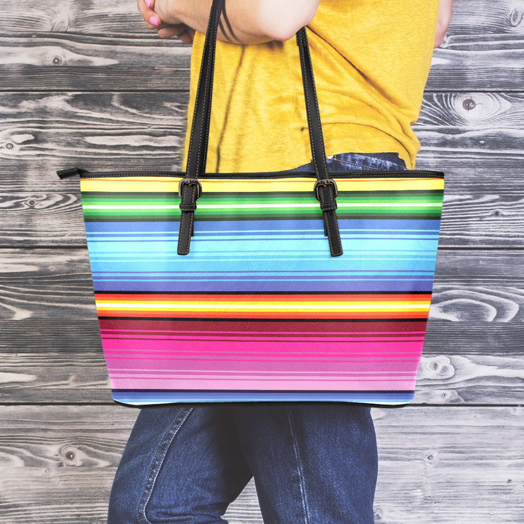 Cinco De Mayo Mexican Stripe Print Leather Tote Bag