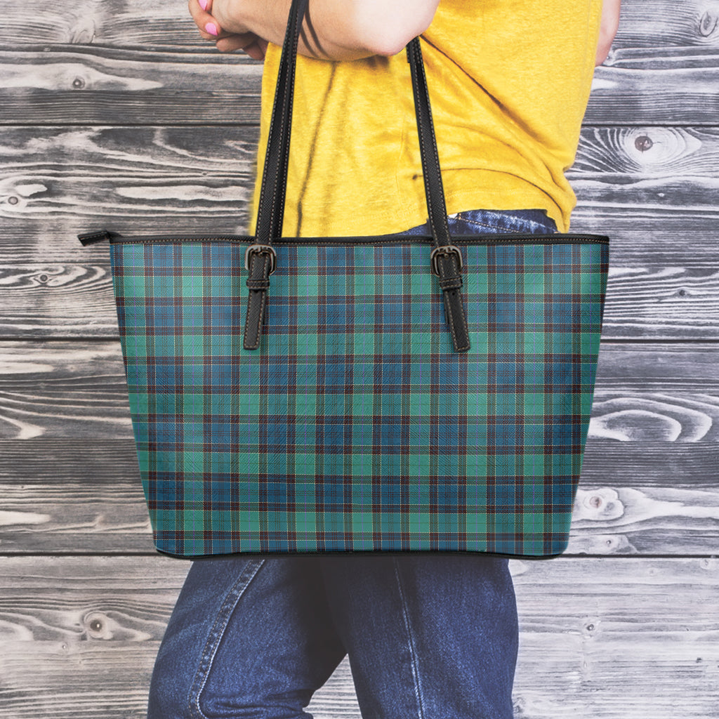 Clan Campbell Tartan Pattern Print Leather Tote Bag