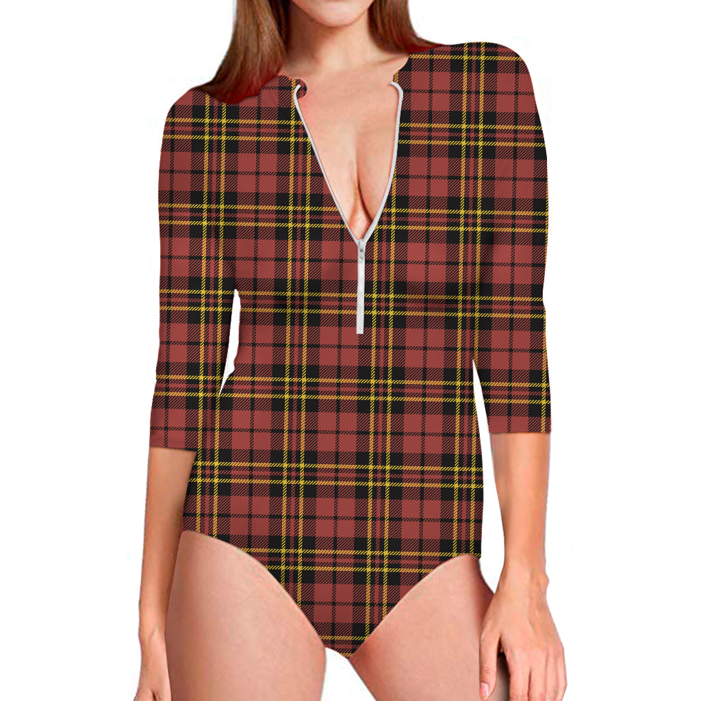 Clan Wallace Scottish Tartan Print Long Sleeve One Piece Swimsuit