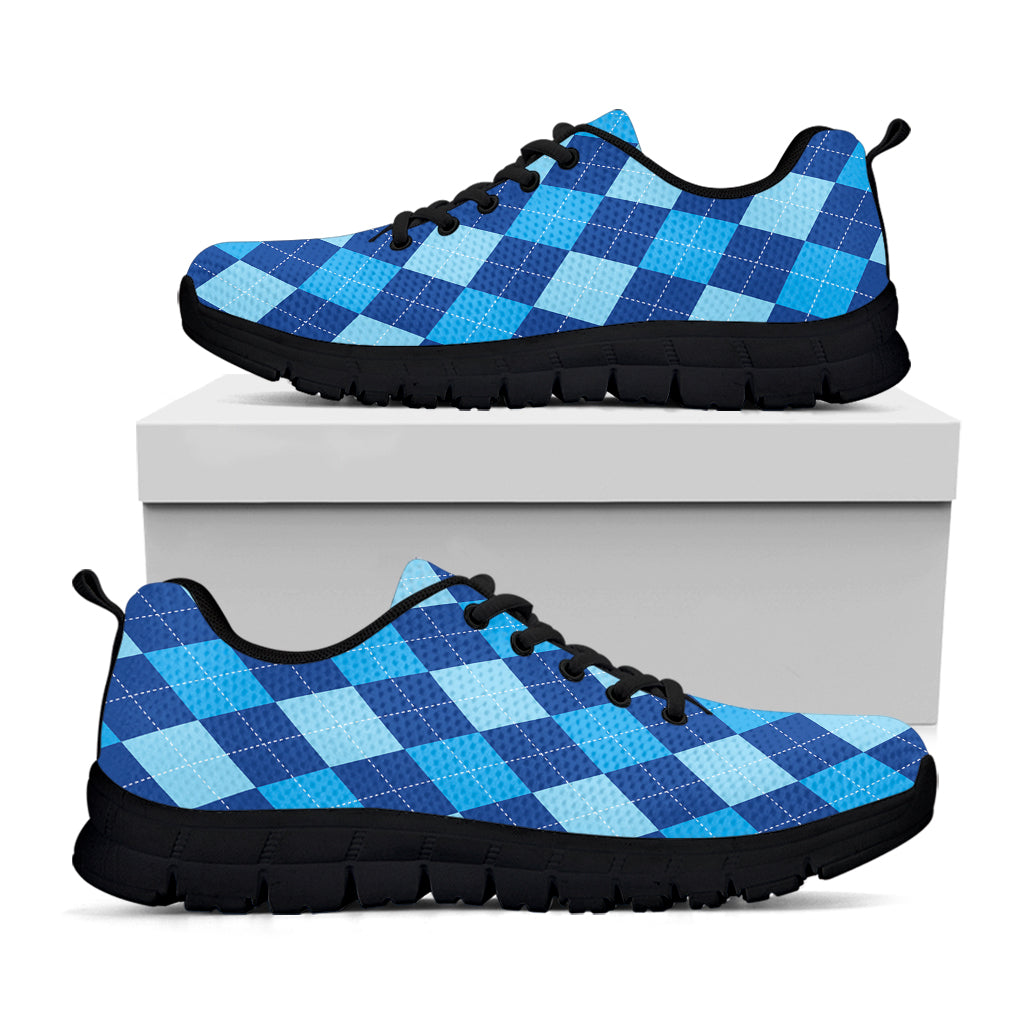 Classic Blue Argyle Pattern Print Black Sneakers