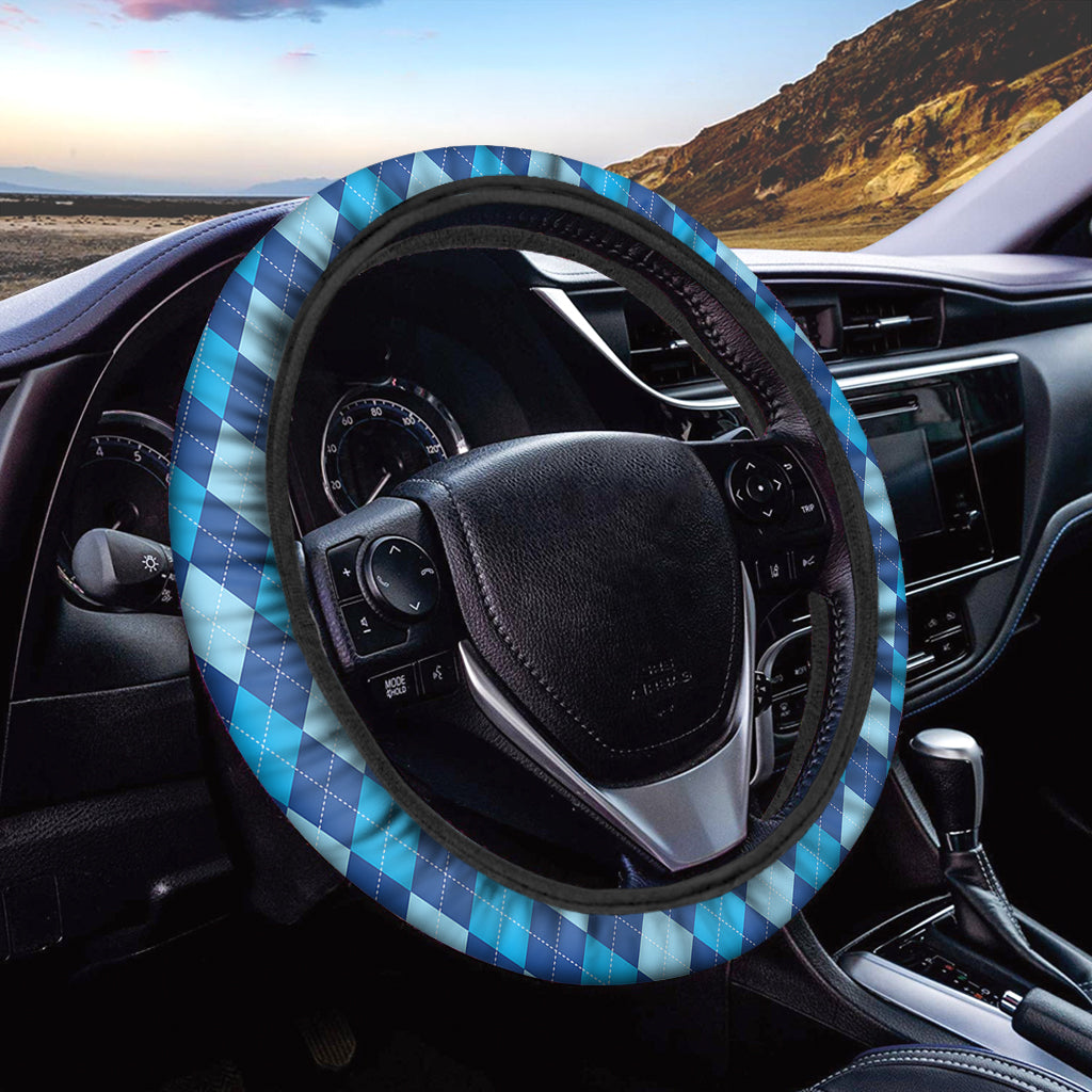 Classic Blue Argyle Pattern Print Car Steering Wheel Cover