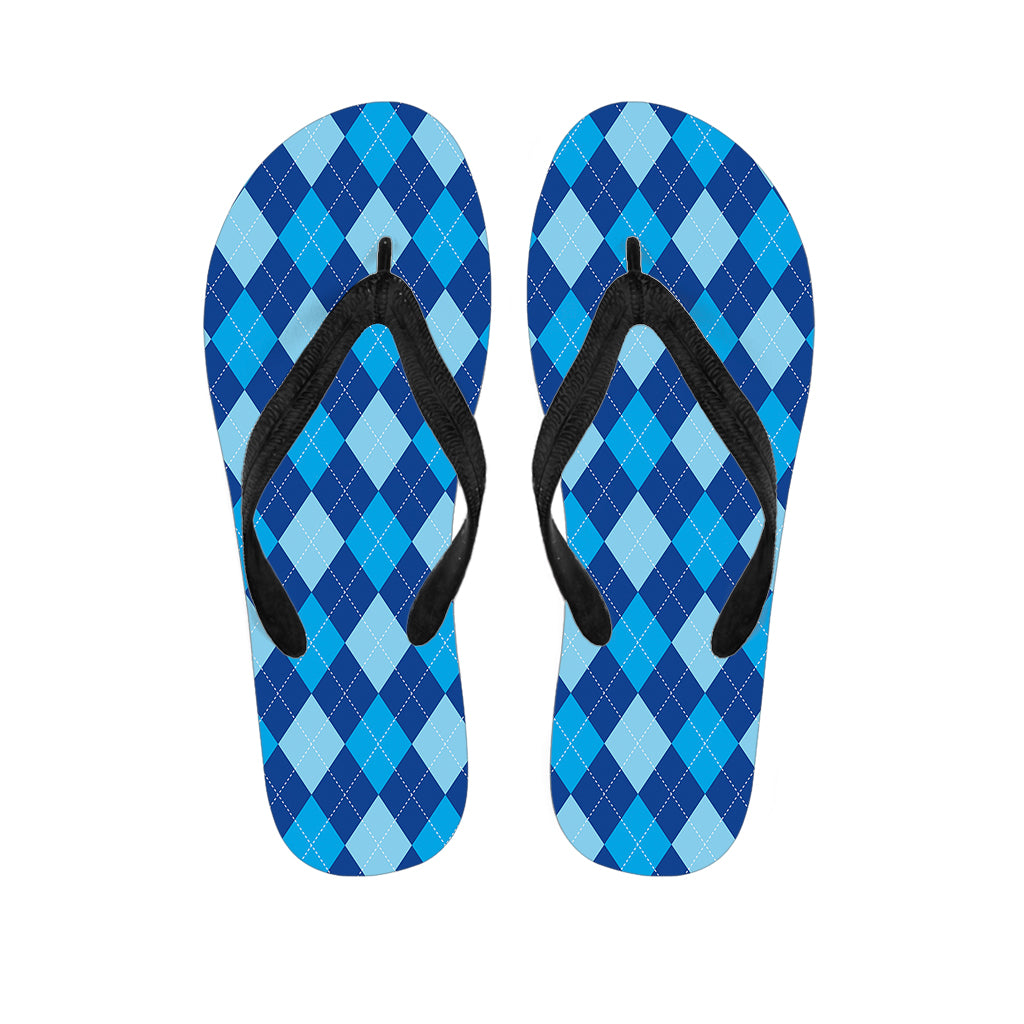 Classic Blue Argyle Pattern Print Flip Flops