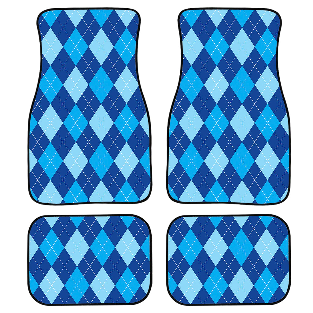 Classic Blue Argyle Pattern Print Front and Back Car Floor Mats