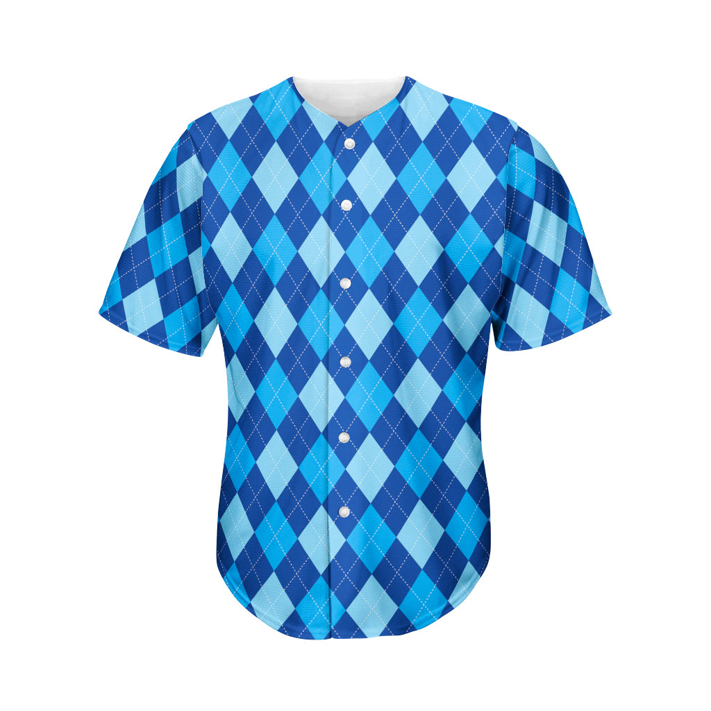 Classic Blue Argyle Pattern Print Men's Baseball Jersey