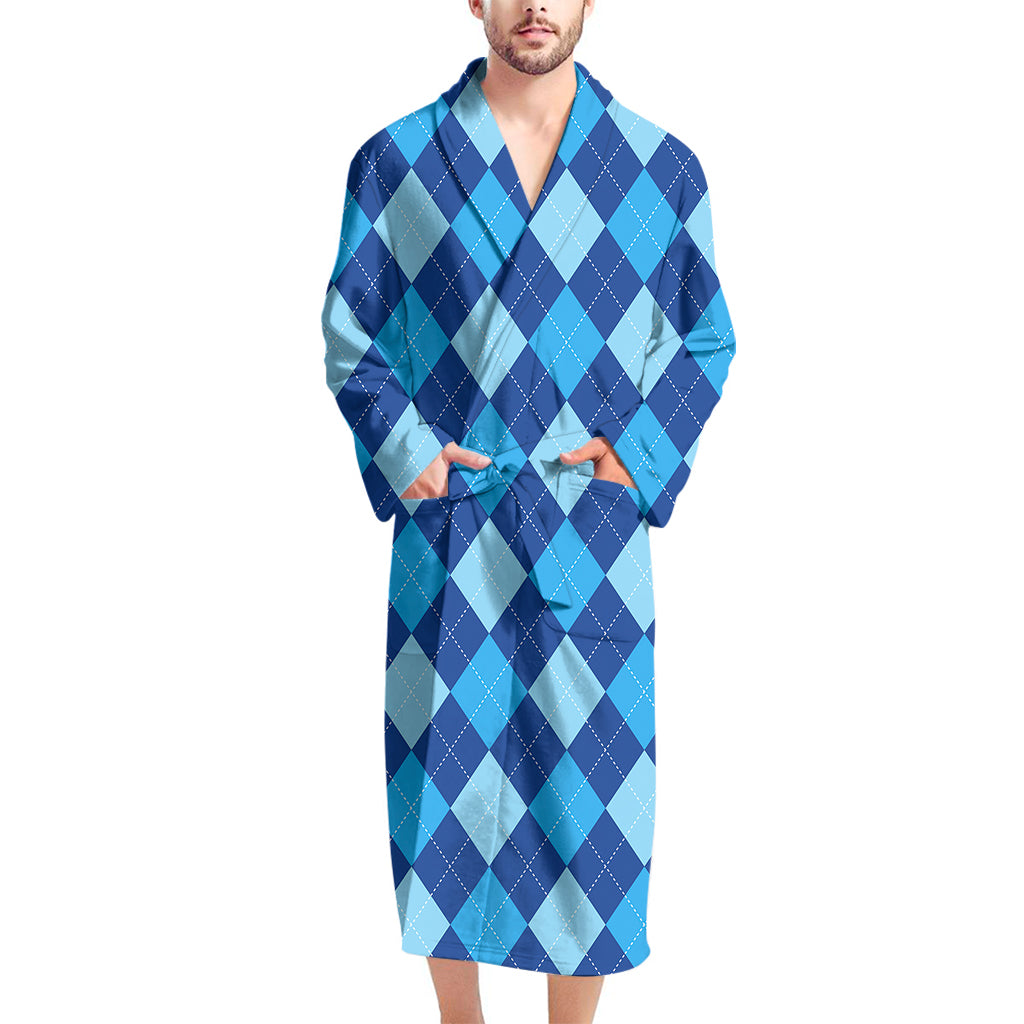 Classic Blue Argyle Pattern Print Men's Bathrobe