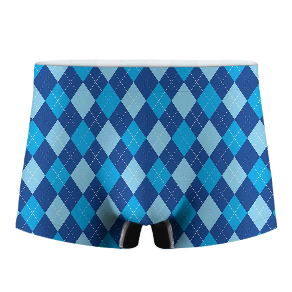 Classic Blue Argyle Pattern Print Men's Boxer Briefs