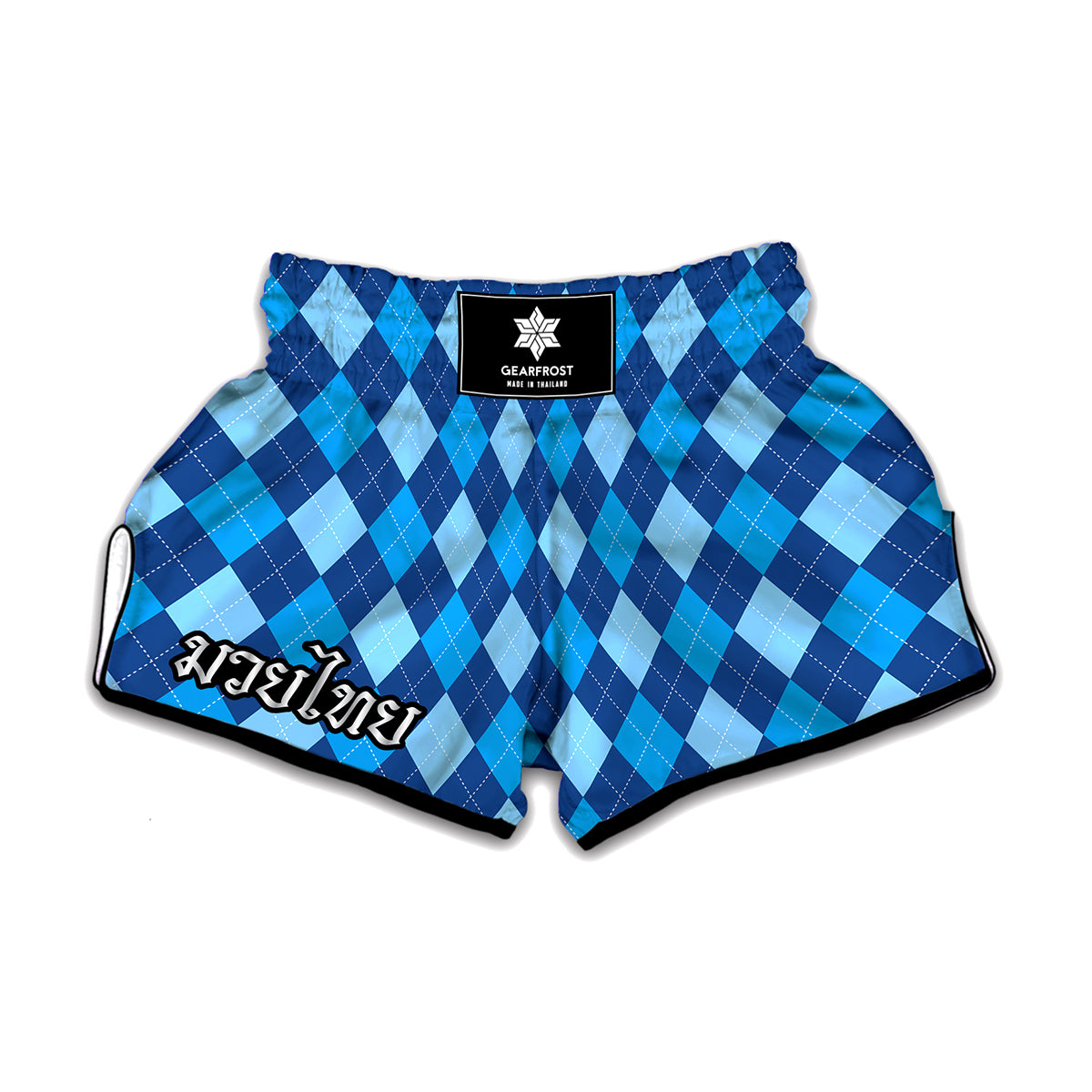 Classic Blue Argyle Pattern Print Muay Thai Boxing Shorts