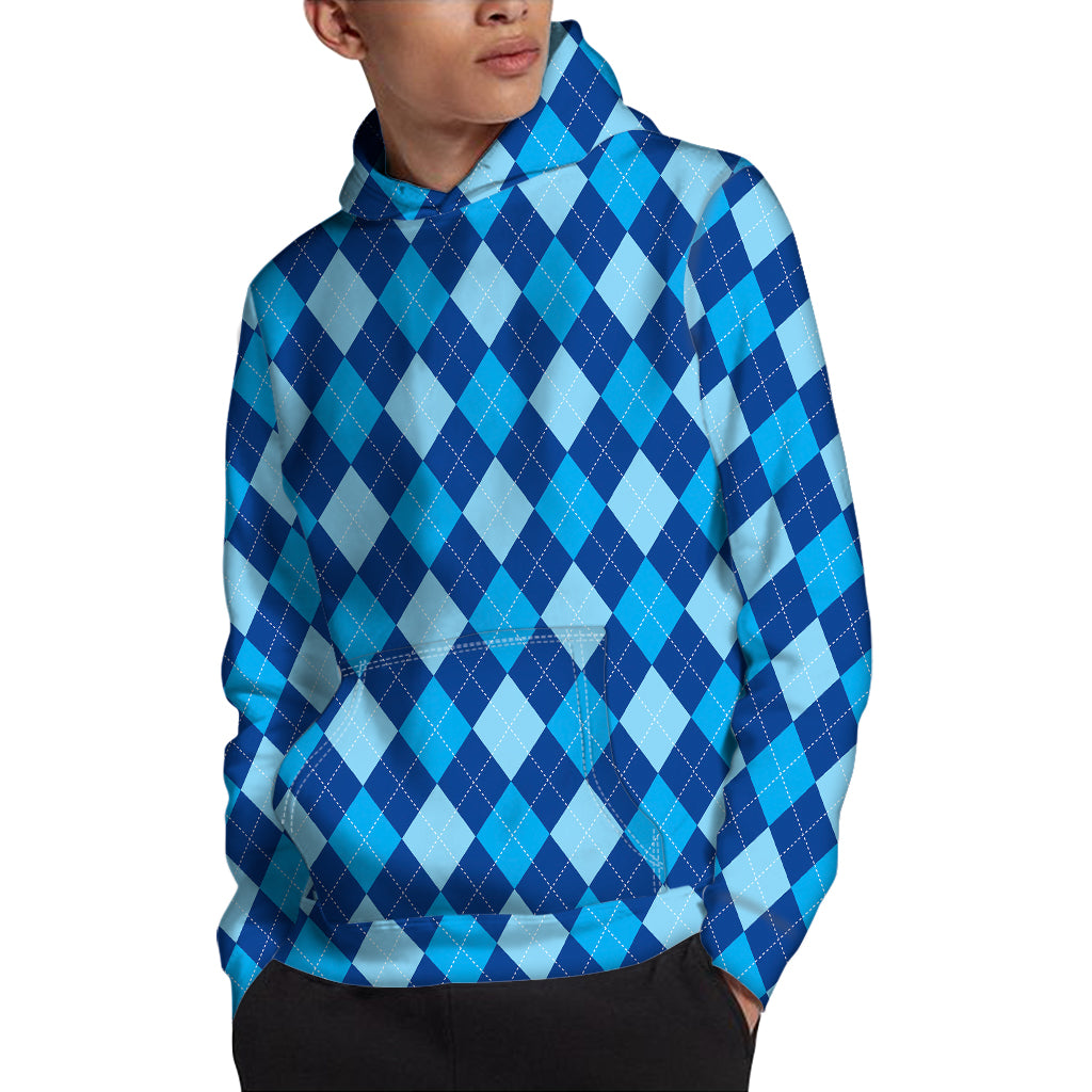 Classic Blue Argyle Pattern Print Pullover Hoodie