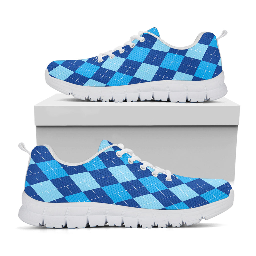 Classic Blue Argyle Pattern Print White Sneakers