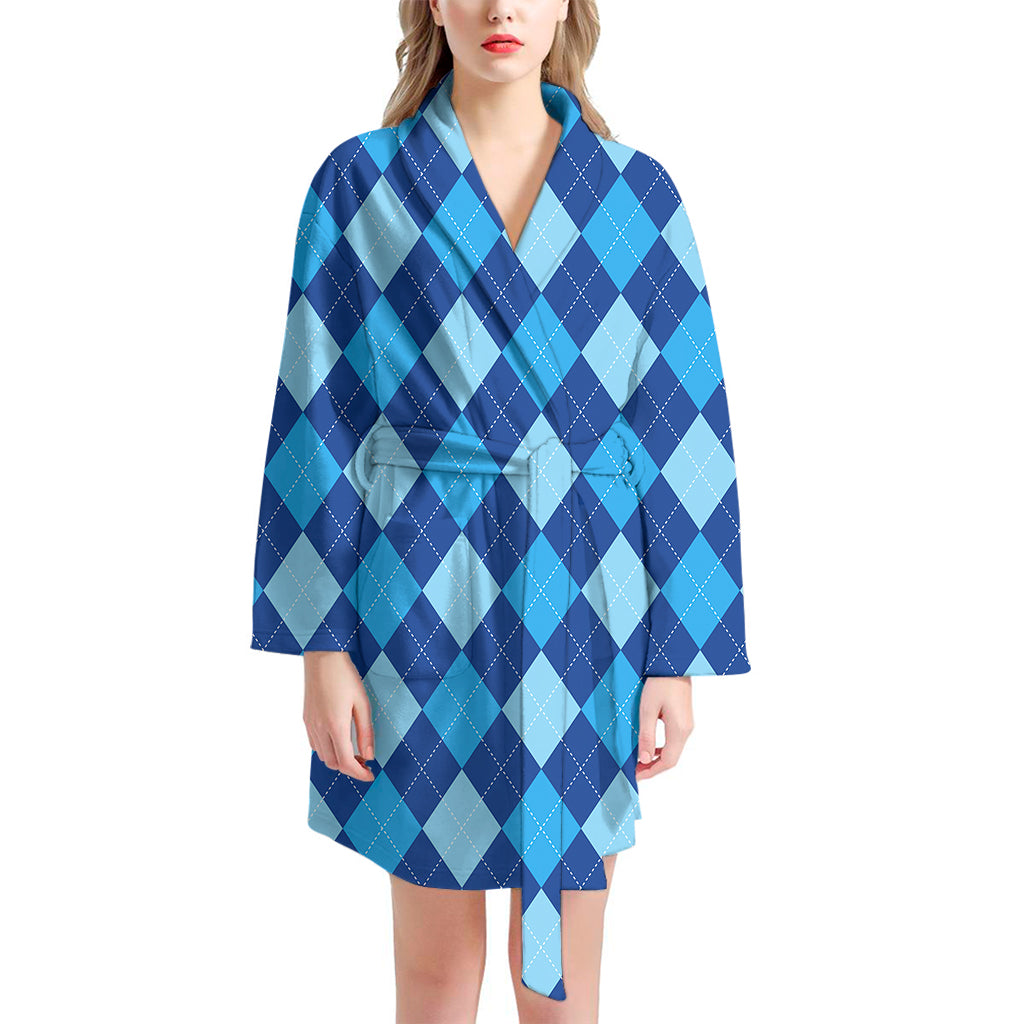 Classic Blue Argyle Pattern Print Women's Bathrobe