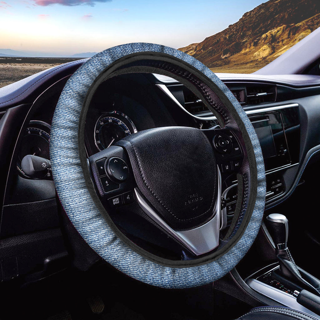 Classic Blue Denim Jeans Print Car Steering Wheel Cover