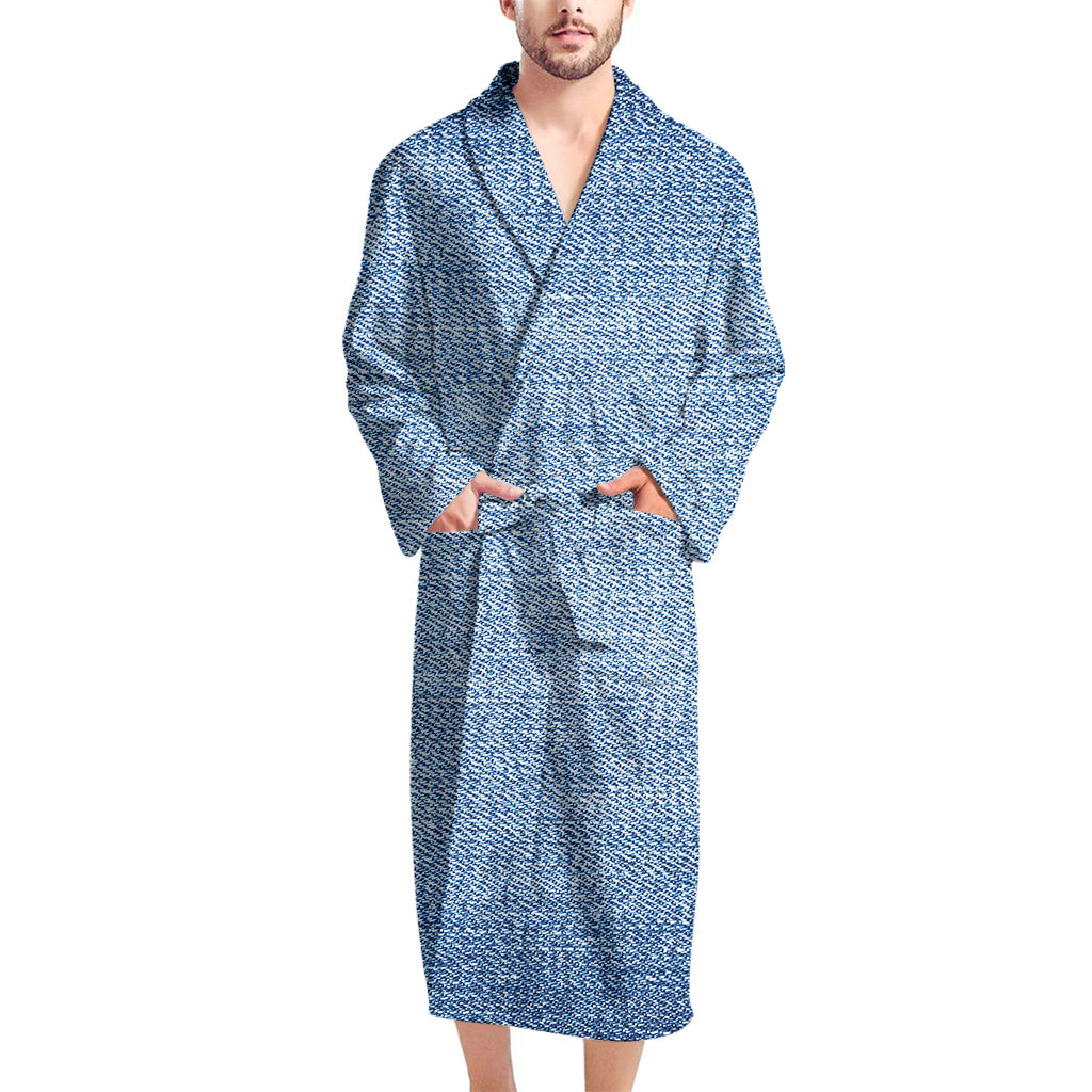 Classic Blue Denim Jeans Print Men's Bathrobe