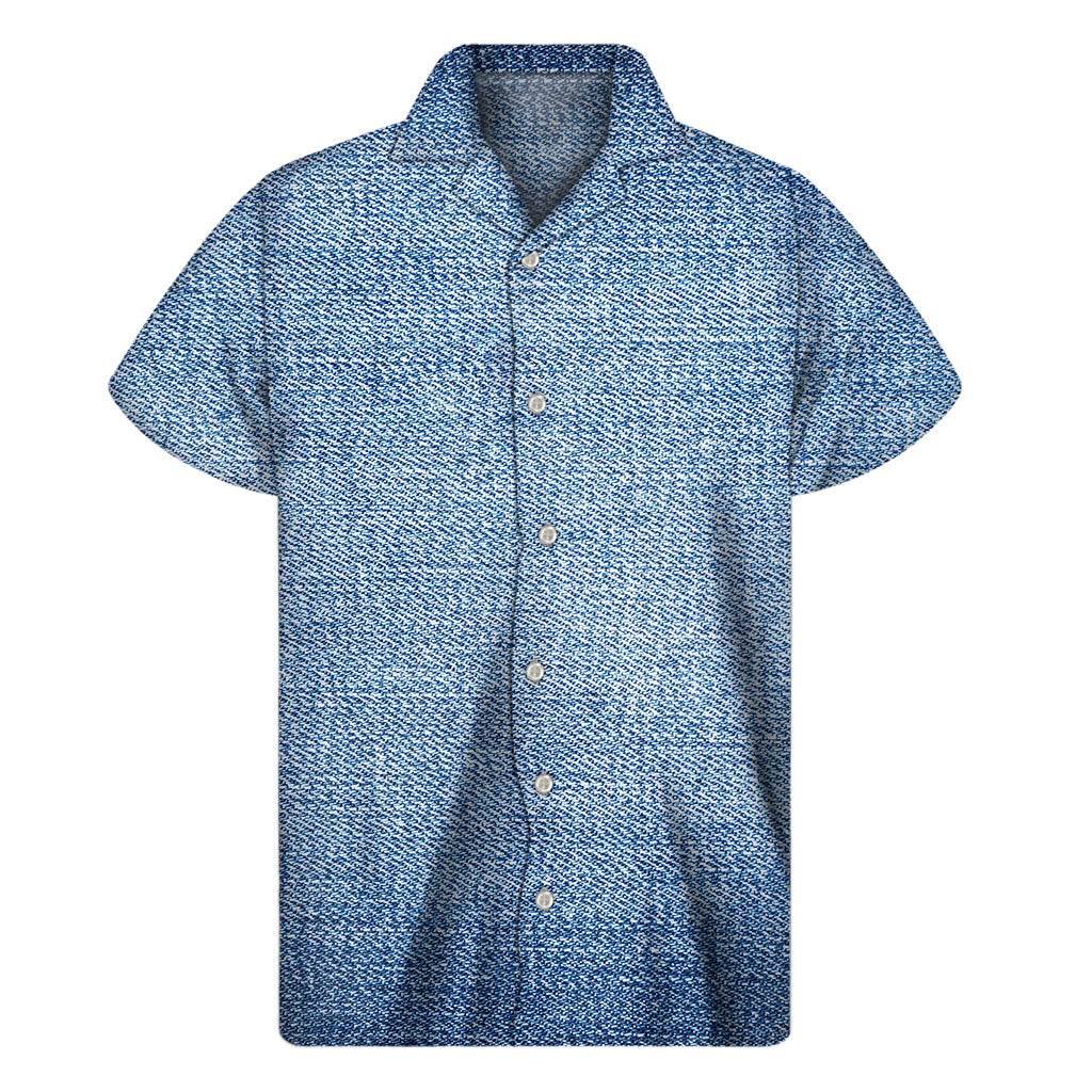 Classic Blue Denim Jeans Print Men's Short Sleeve Shirt