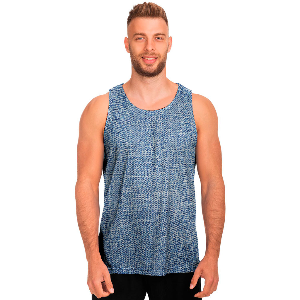 Classic Blue Denim Jeans Print Men's Tank Top