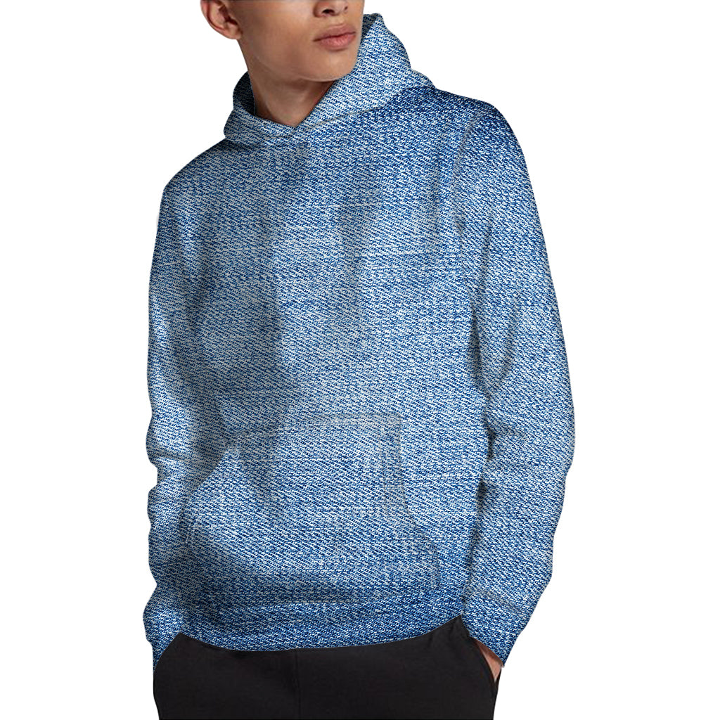 Classic Blue Denim Jeans Print Pullover Hoodie