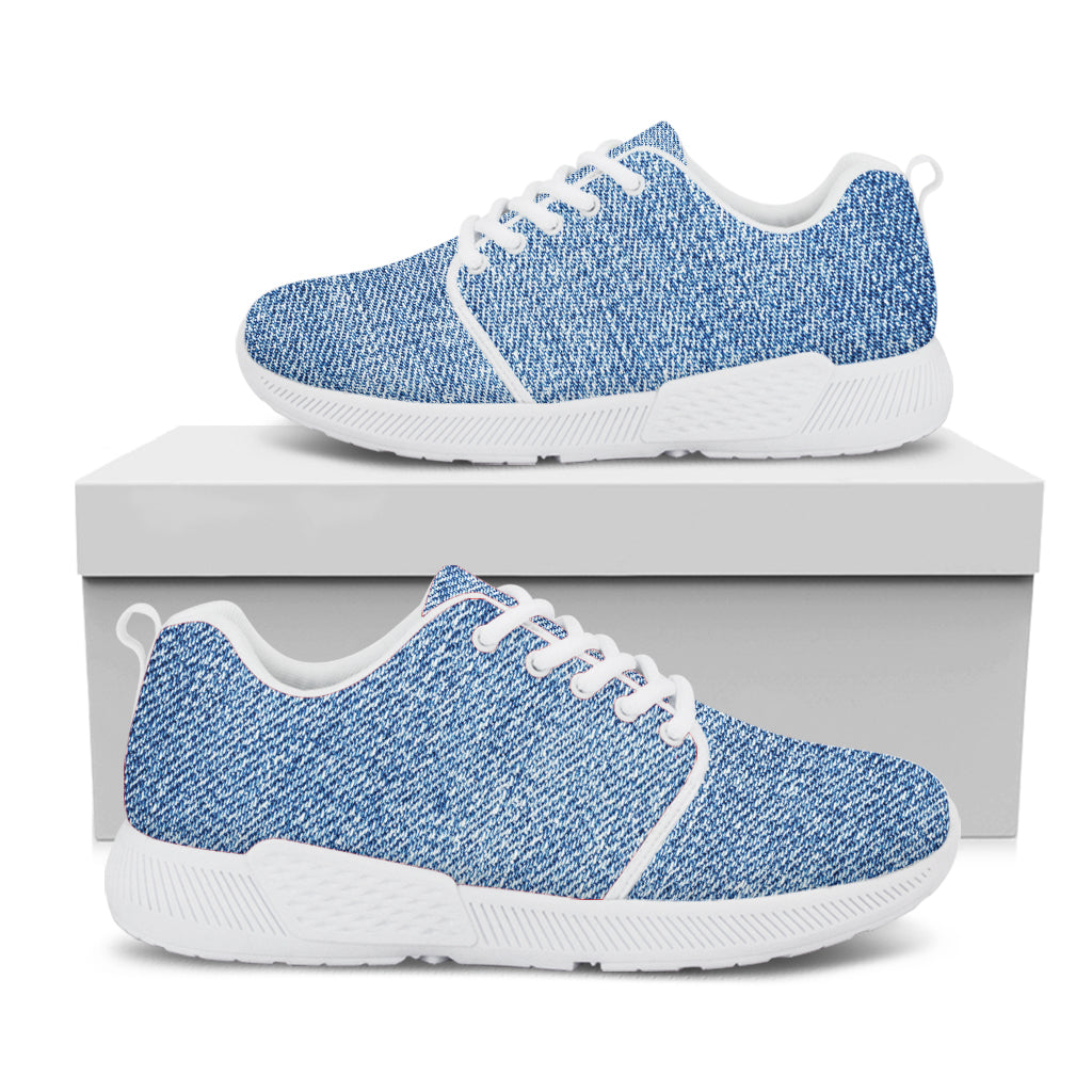 Classic Blue Denim Jeans Print White Athletic Shoes