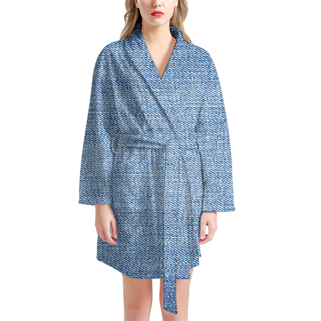 Classic Blue Denim Jeans Print Women's Bathrobe