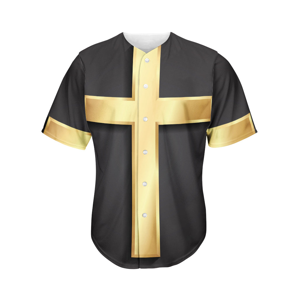 Classic Golden Cross Print Men's Baseball Jersey