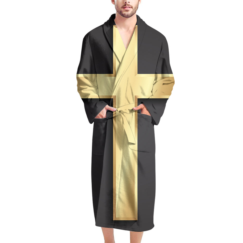 Classic Golden Cross Print Men's Bathrobe